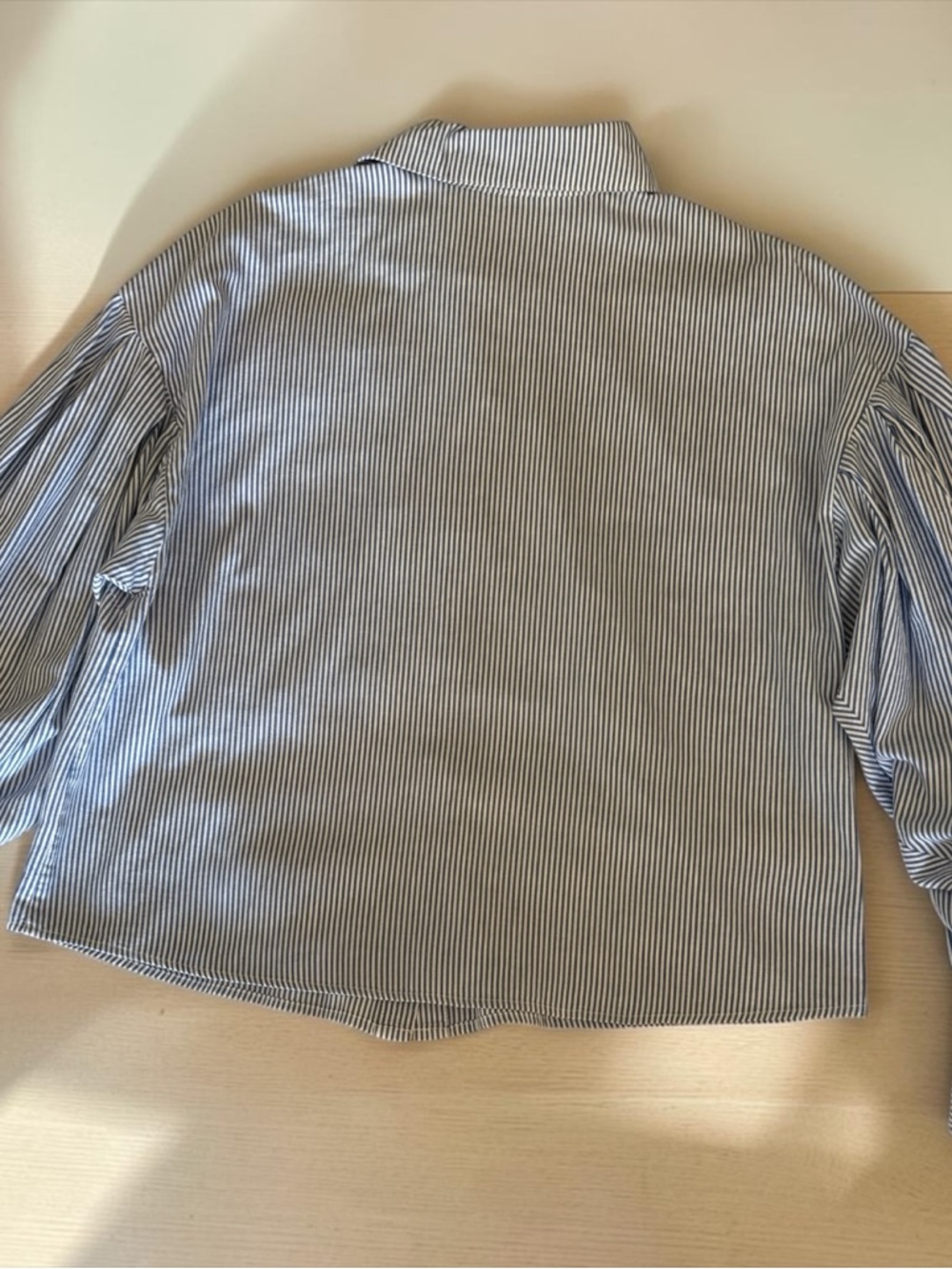 AQUA Blue White Striped Puff Sleeve Button Down Shirt XL Chic Oversized Blouse - Picture 4 of 4